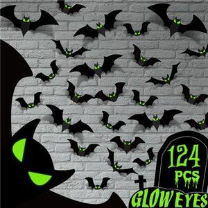 Halloween Decorations - Indoor 3D Bats Wall Decor with Glow Eyes